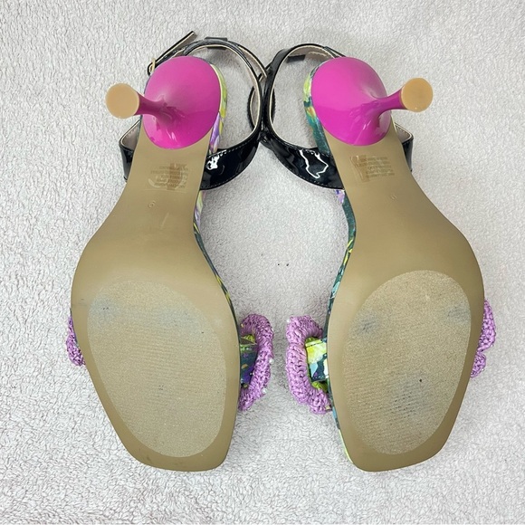 Betsey Johnson Ainsleyy Macrame Flower Sandal Heels-Womens 9-Pink/Green/Blue/Blk - Picture 12 of 14